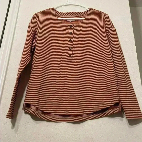 MADEWELL DUSTY REDWOOD LONG SLEEVE DOUBLE-FACED STRIPED HENLEY TEE TOP Size XS - Picture 3 of 10